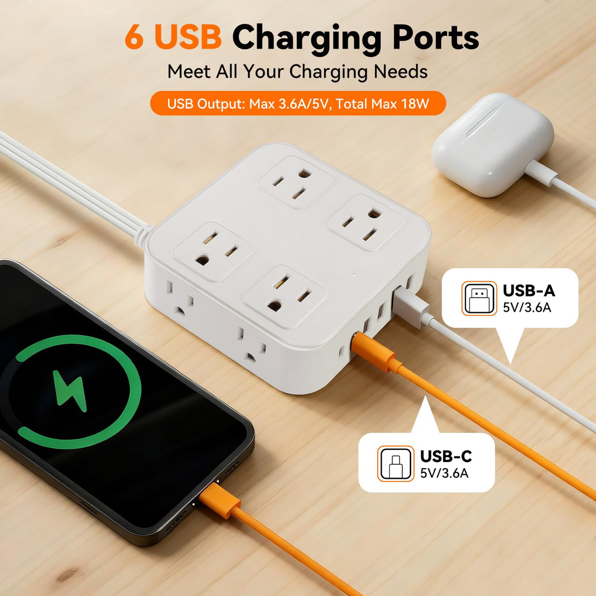 HLCZLUZ 6 USB ports enable versatile charging for devices.