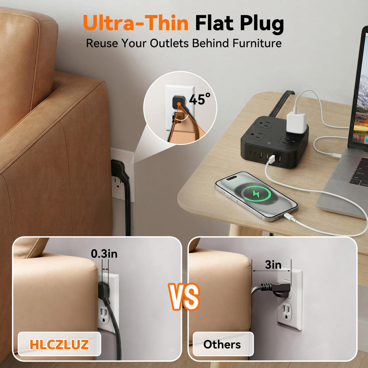 HLCZLUZ extra space between outlets eases plug placement and minimizes crowding.
