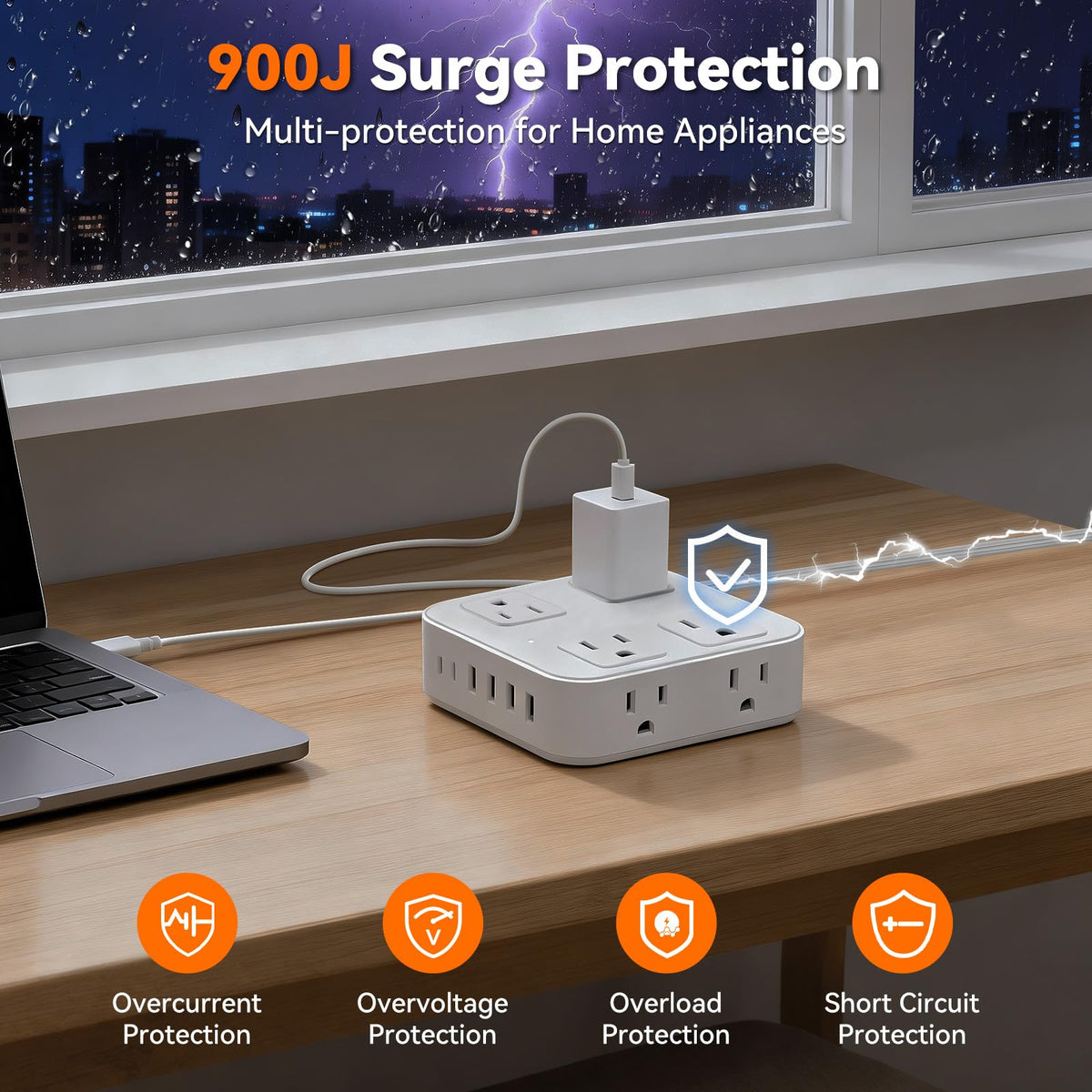 HLCZLUZ wide-space outlets reduce crowding for bulky adapters.
