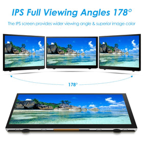 HMTECH slim side profile showing thin portable monitor design and portability