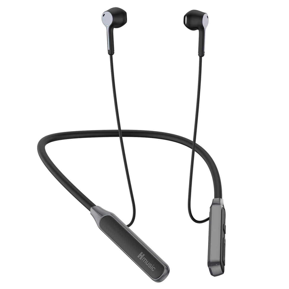 Hmusic neckband showing 30h battery life for all-day listening