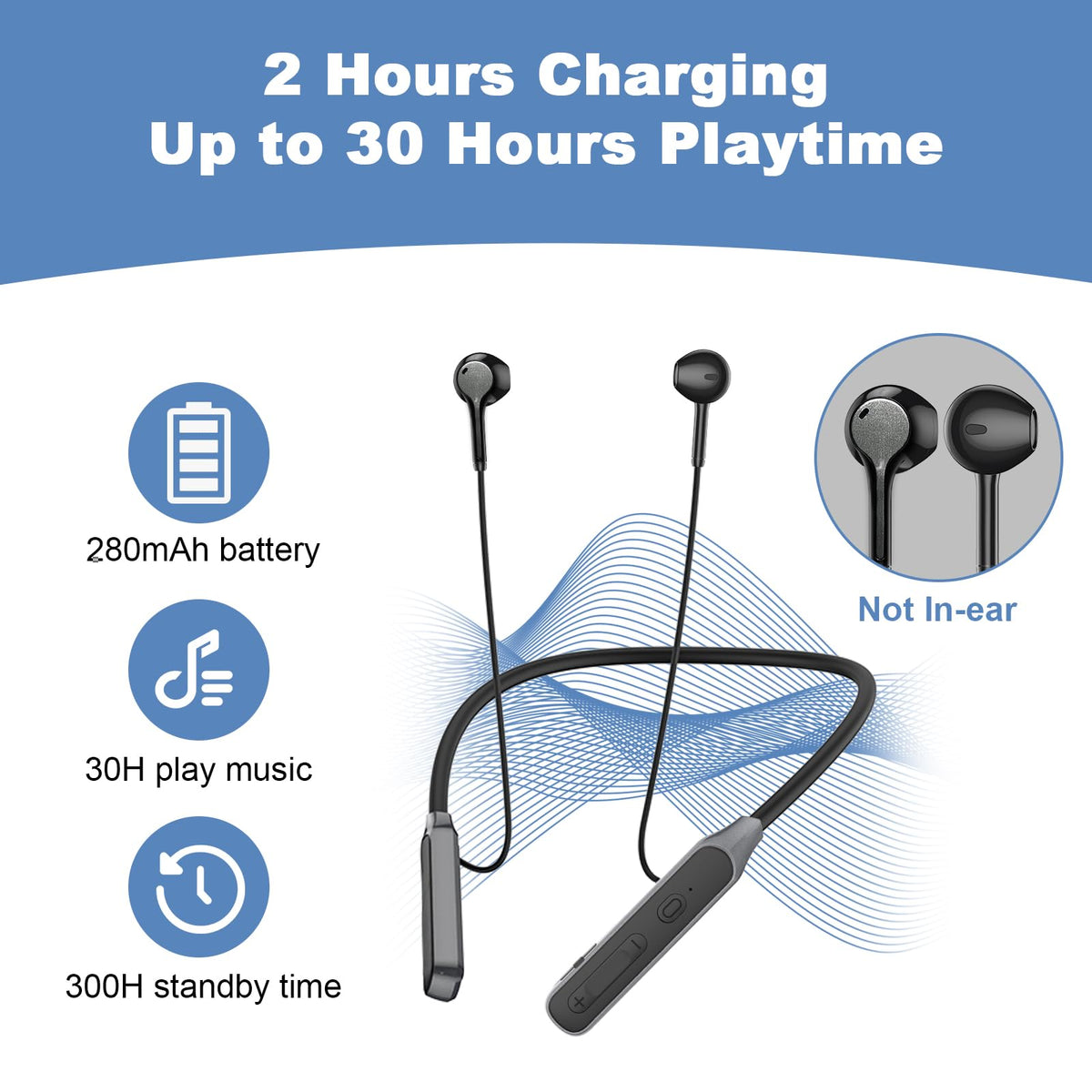 Hmusic neckband with Bluetooth 5.4 for fast pairing and stable range