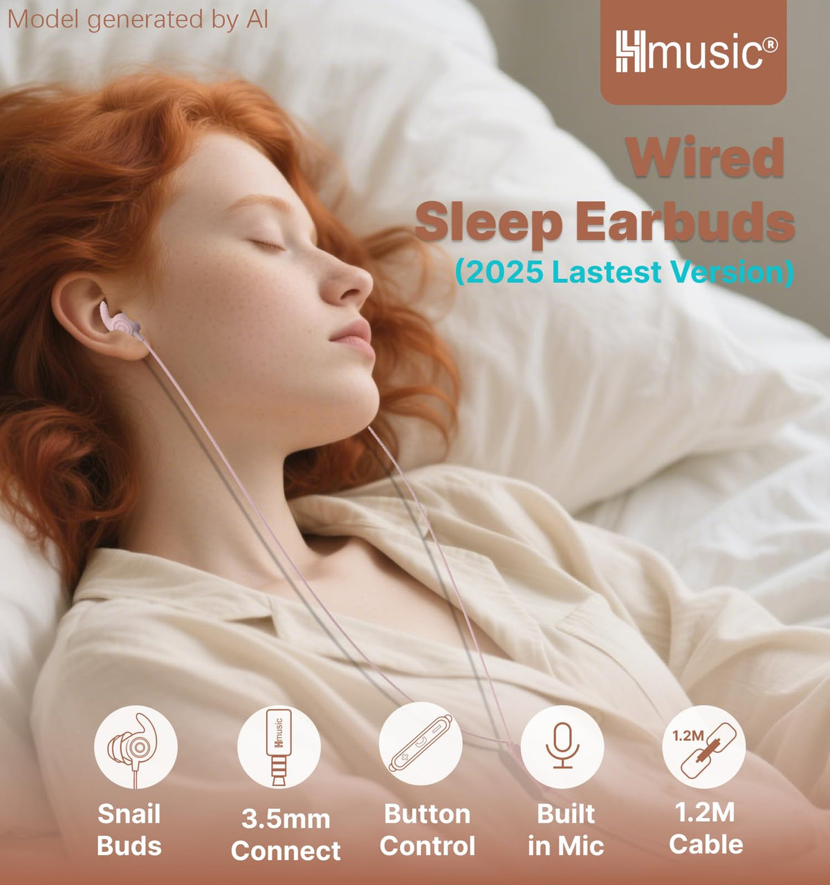 Hmusic Sleep Headphones side-sleep comfort with ergonomic fins