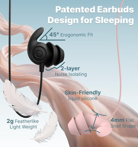 Hmusic snail-flat ergonomic design stays flush for side sleeping comfort.