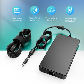 HNHTKJ adapter connected to Alienware laptop on desk demonstrating stable power delivery