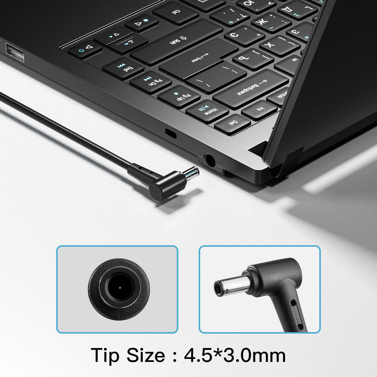 HNHTKJ charger in use on desk powering MSI laptop for uninterrupted work