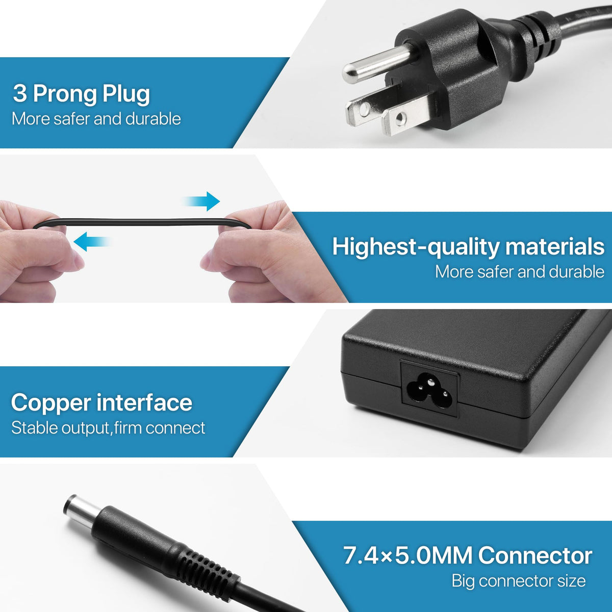 HNHTKJ charger and detachable AC cord laid out for easy desk placement