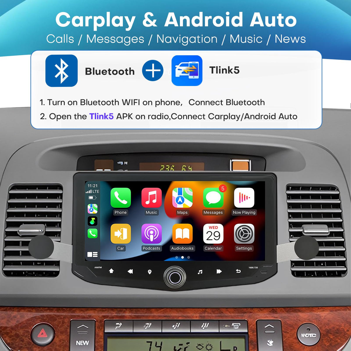 HNOPYHNT Wireless CarPlay and Android Auto enable hands-free navigation.