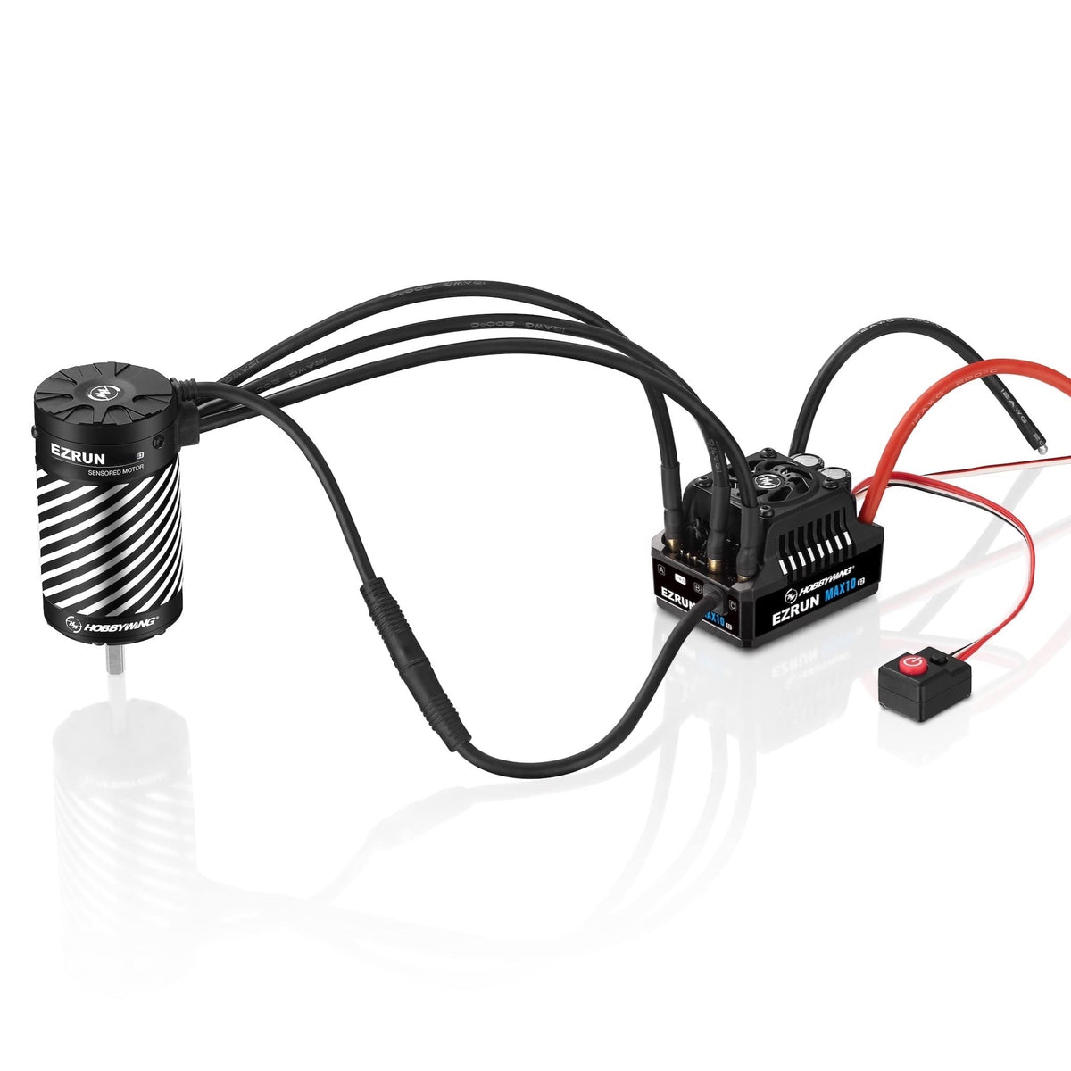 Hobbywing EZRUN Max10 ESC assembly with rugged waterproof protection for off-road use.