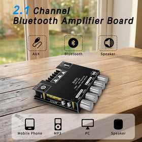 HOCHANAN ZK-MT21 connected to passive shelf speakers illustrating improved stereo sound