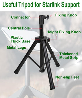 Hocoder tripod mounted with Starlink dish demonstrating secure connection for outdoor internet benefit
