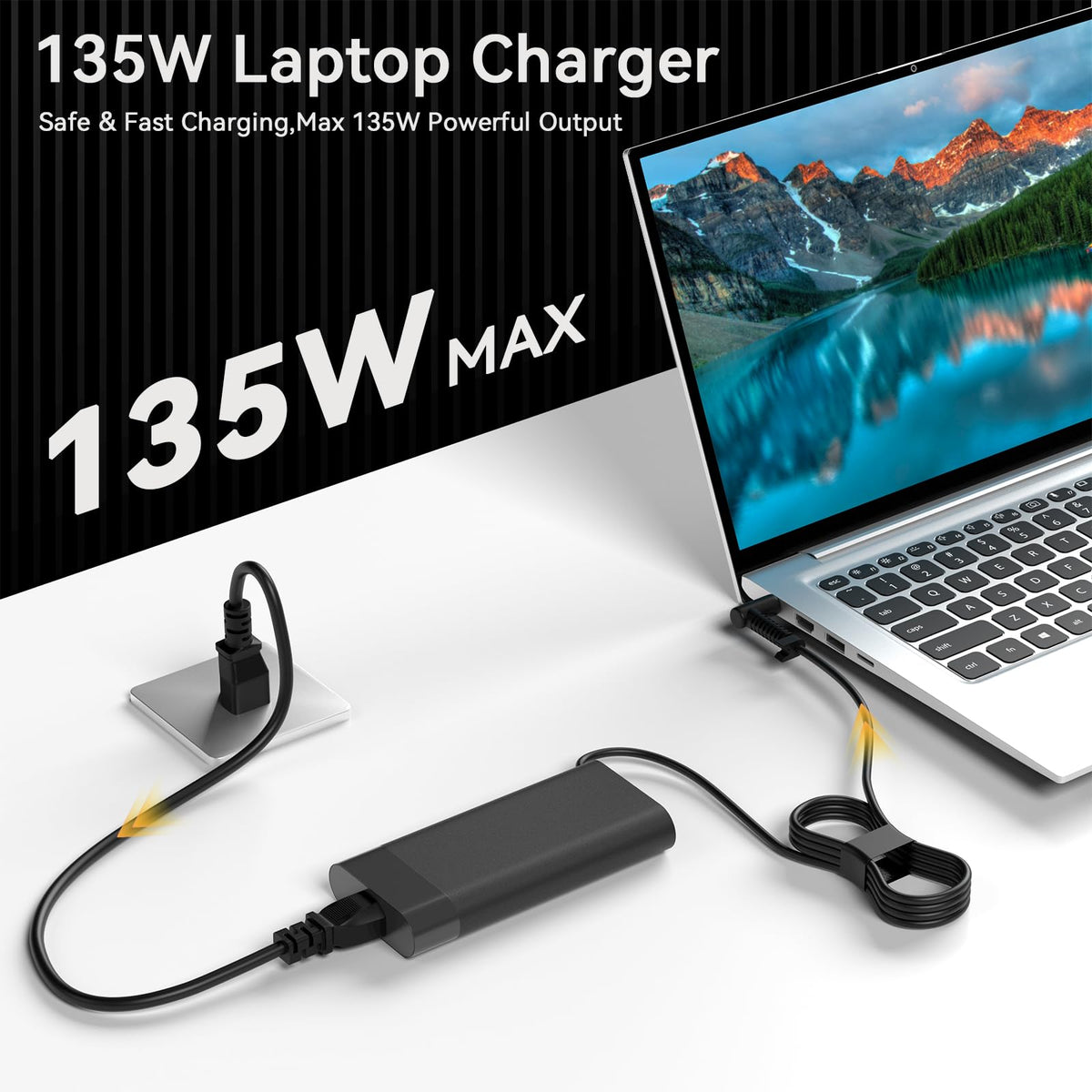 Hodeay adapter on a desk powering laptop for uninterrupted productivity