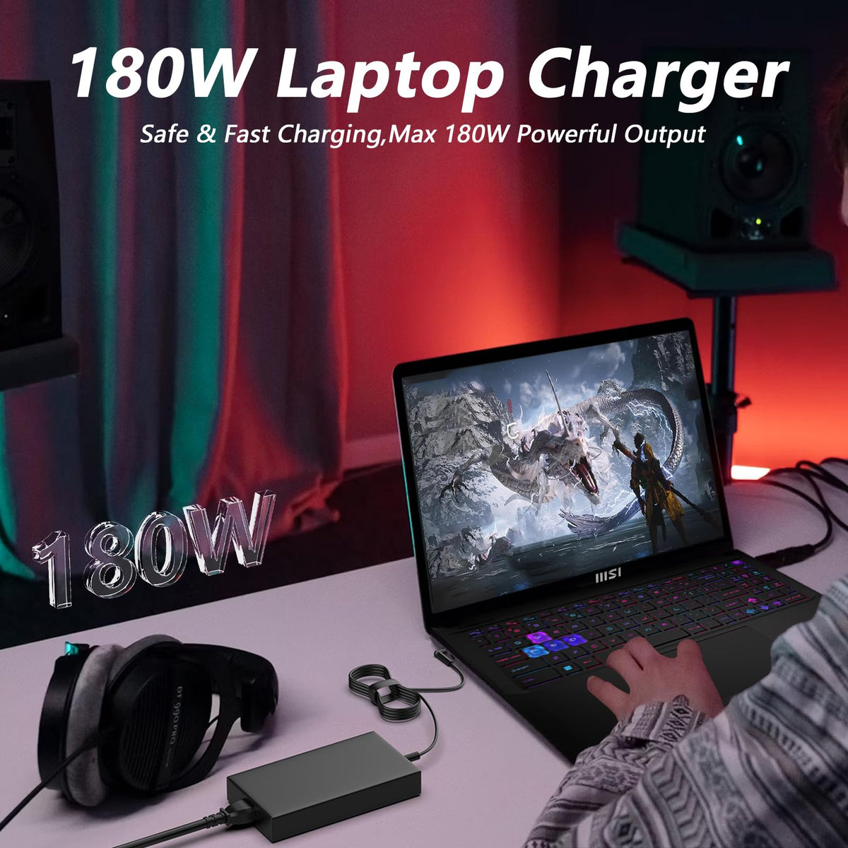 Hodeay 180W MSI power adapter powering high-performance gaming.