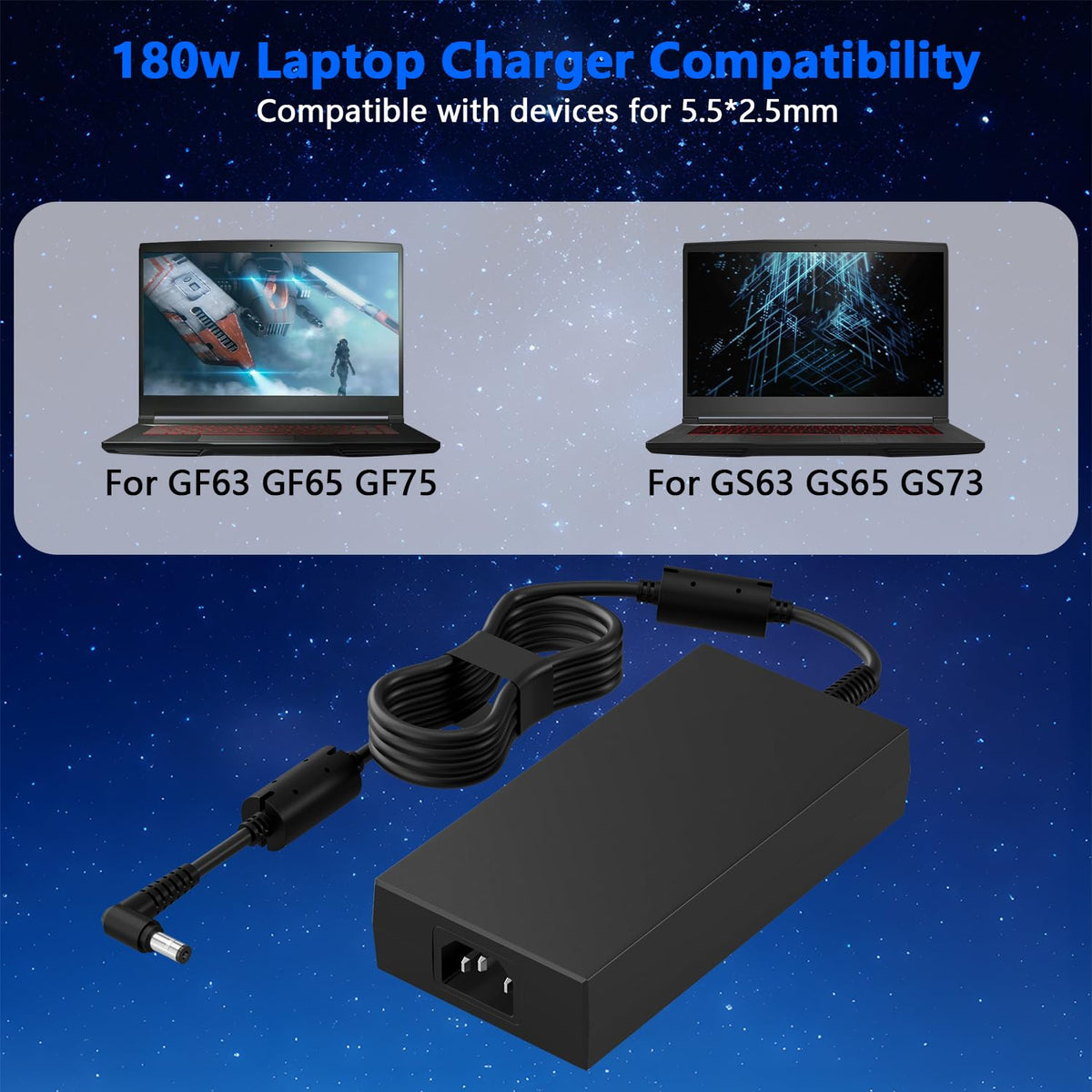 Hodeay 180W MSI charger for GS63 ensuring portable power on the go.