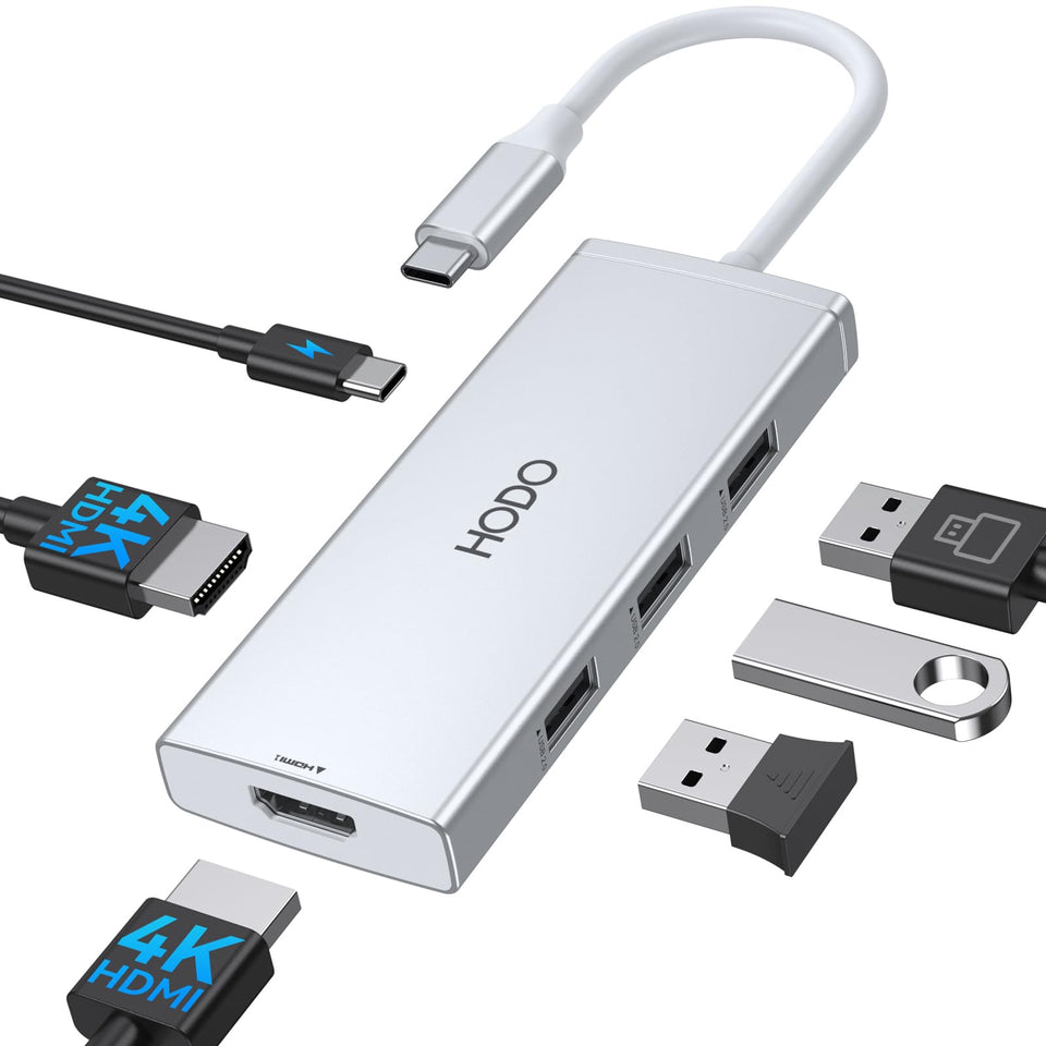 HODO dock front view showing ports and compact silver design benefits workspace expansion