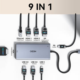 HODO docking station close-up of side ports illustrating HDMI DP VGA and USB access