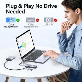 HODO hub next to MacBook to show size and portability for travel convenience