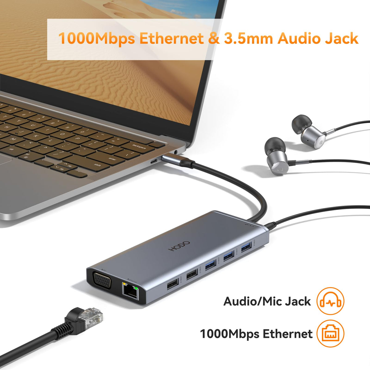 HODO on a home office desk demonstrating tidy cable management and productivity