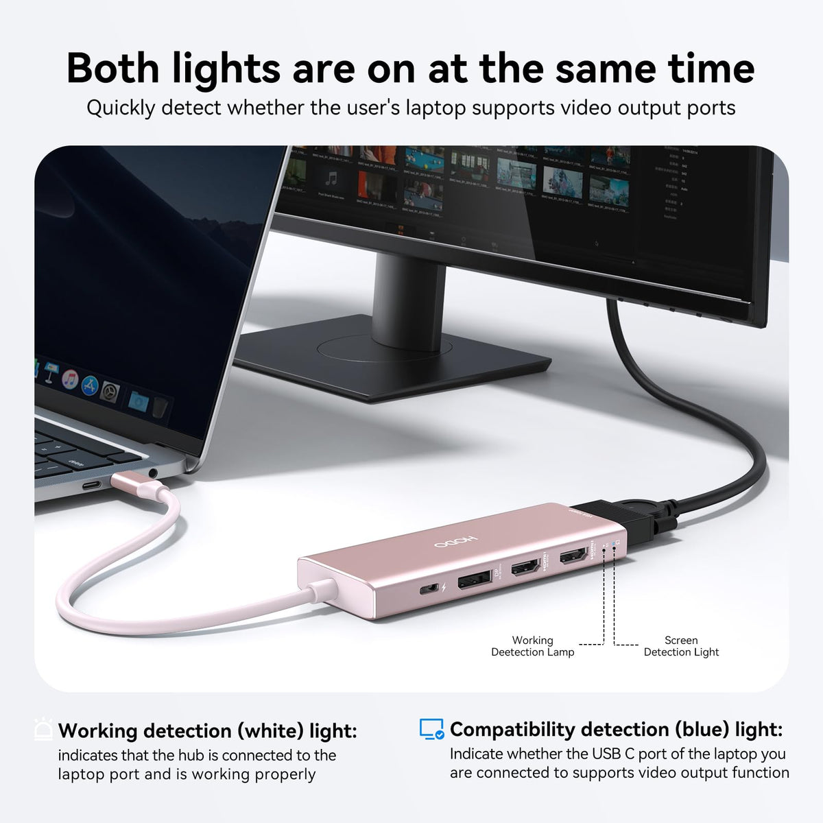 HODO lifestyle shot on a home office desk conveying tidy cable management and boosted workflow