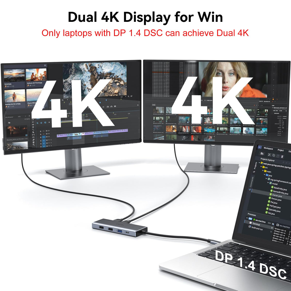 HODO dock powering a multi-monitor workspace with laptop to increase productivity