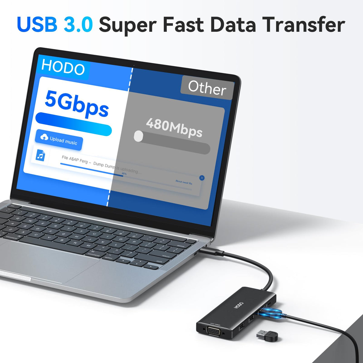 HODO next to laptop to show compact size and travel-friendly portability