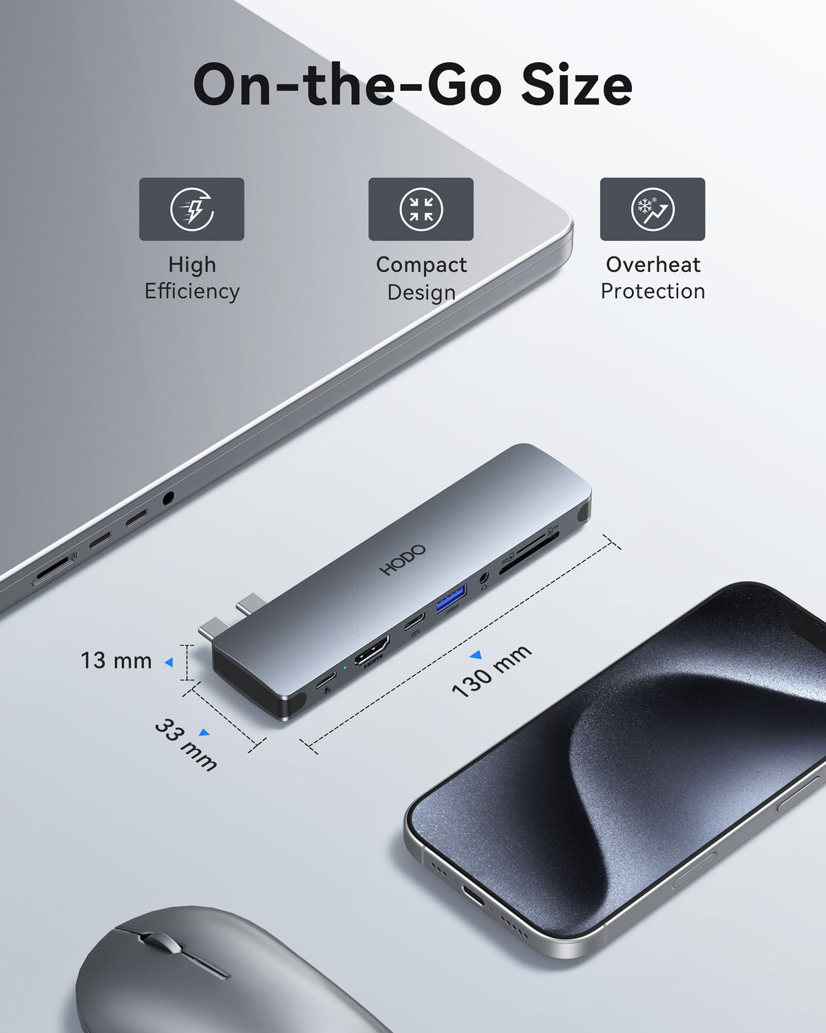 HODO USB-C hub case-friendly design keeps MagSafe port accessible.