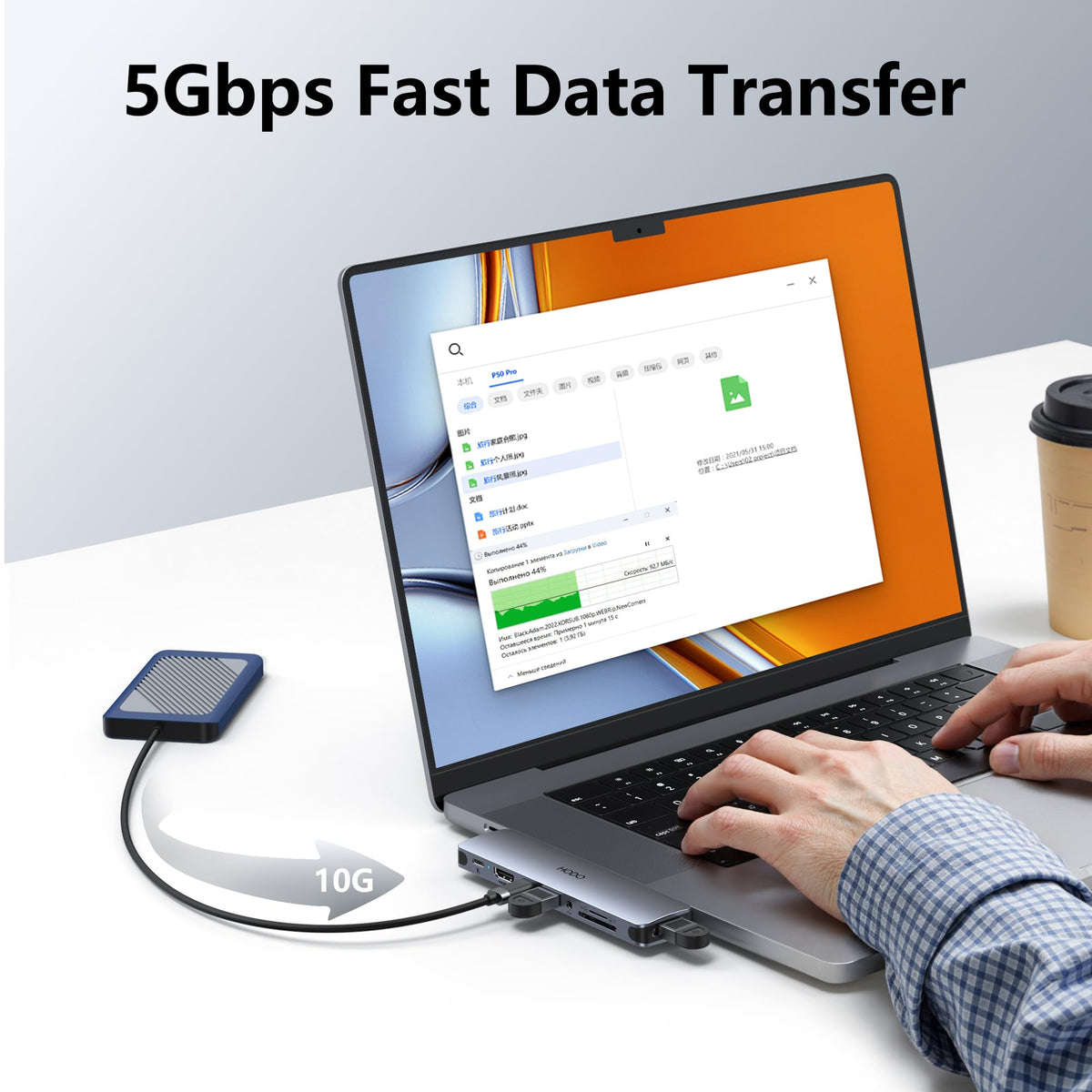 HODO USB-C Hub second USB-C data port for additional devices up to 5 Gbps