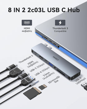 HODO USB-C hub includes Thunderbolt 3 port for high-speed data and 5K output.