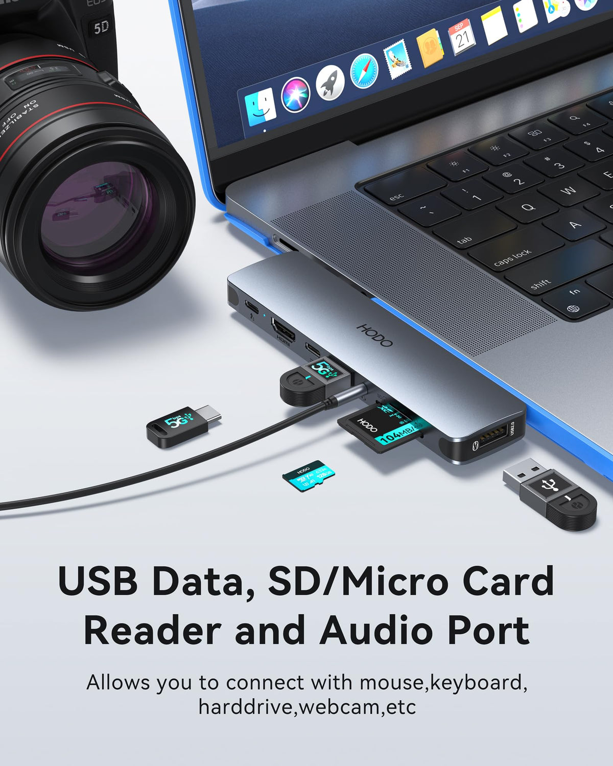 HODO USB-C hub adds USB-A 3.0 and USB-C data for keyboards and drives.