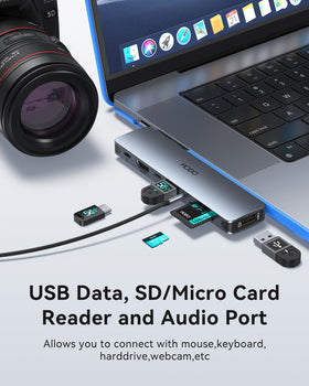HODO USB-C hub adds USB-A 3.0 and USB-C data for keyboards and drives.