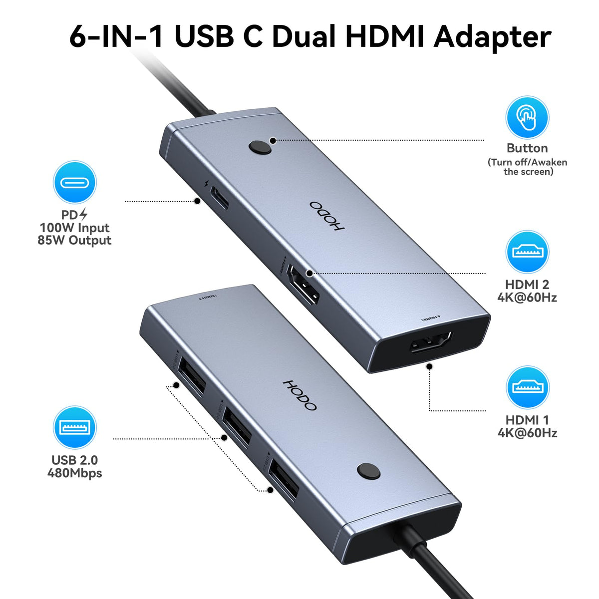 HODO Docking Station shows 100W PD charging for laptops