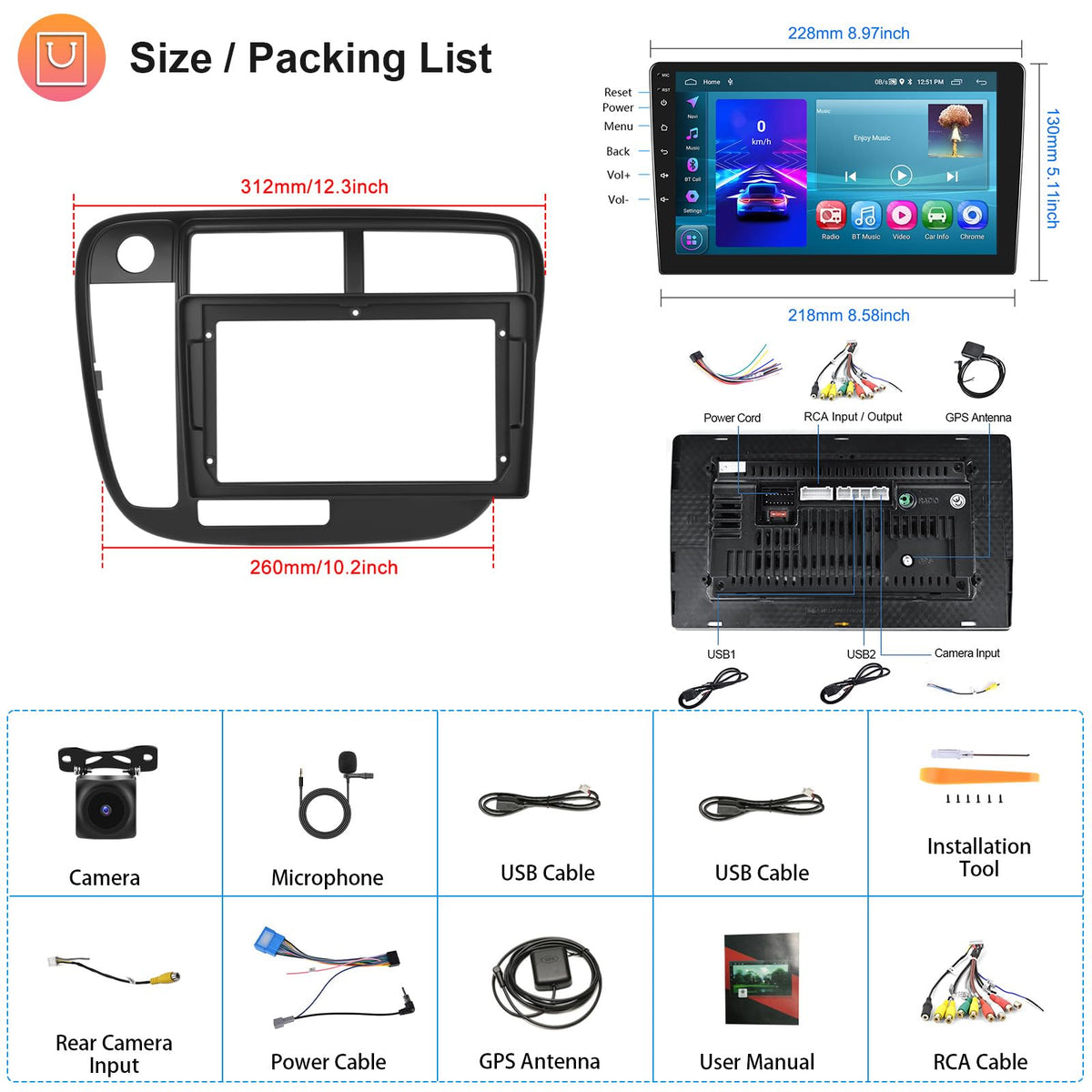 Hodozzy 4Core+64G car stereo with wiring harness and steering wheel controls