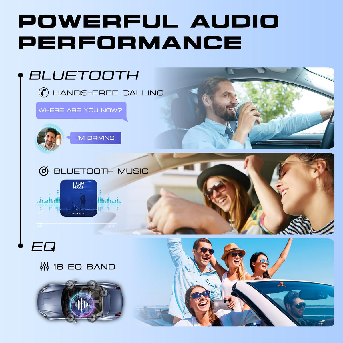 Hodozzy Bluetooth hands-free calls and wireless music streaming for safer drives.