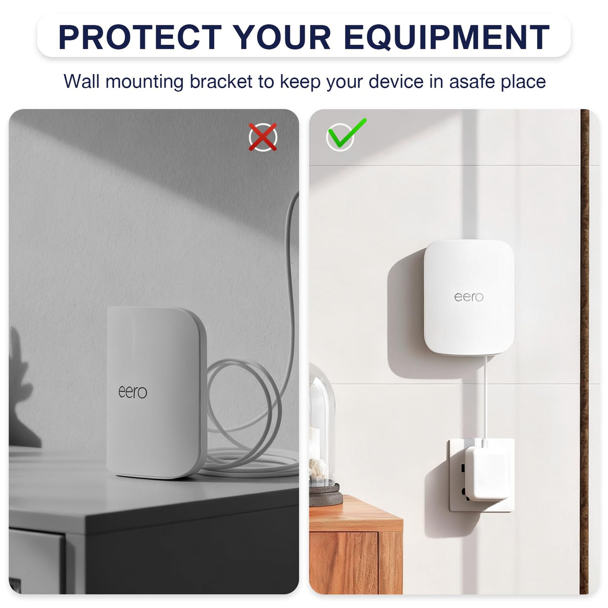 HOGEE eero Pro 7 wall installation guide shows easy two-hole setup.