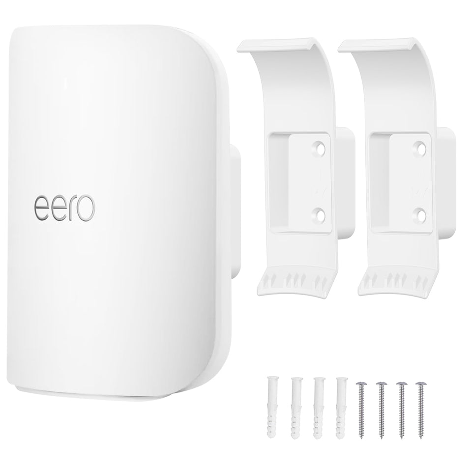 HOGEE eero Pro 7 wall mount bracket on wall for clutter-free setup.