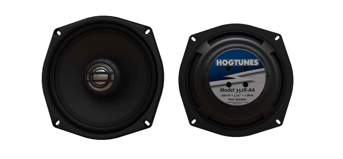 Hogtunes 352R-AA rear speakers deliver clear, loud sound for 1998-2013 Harley-Davidson motorcycles.