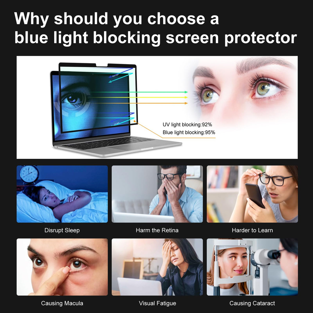 Hoktods blue light filter active on MacBook Air for comfortable viewing.