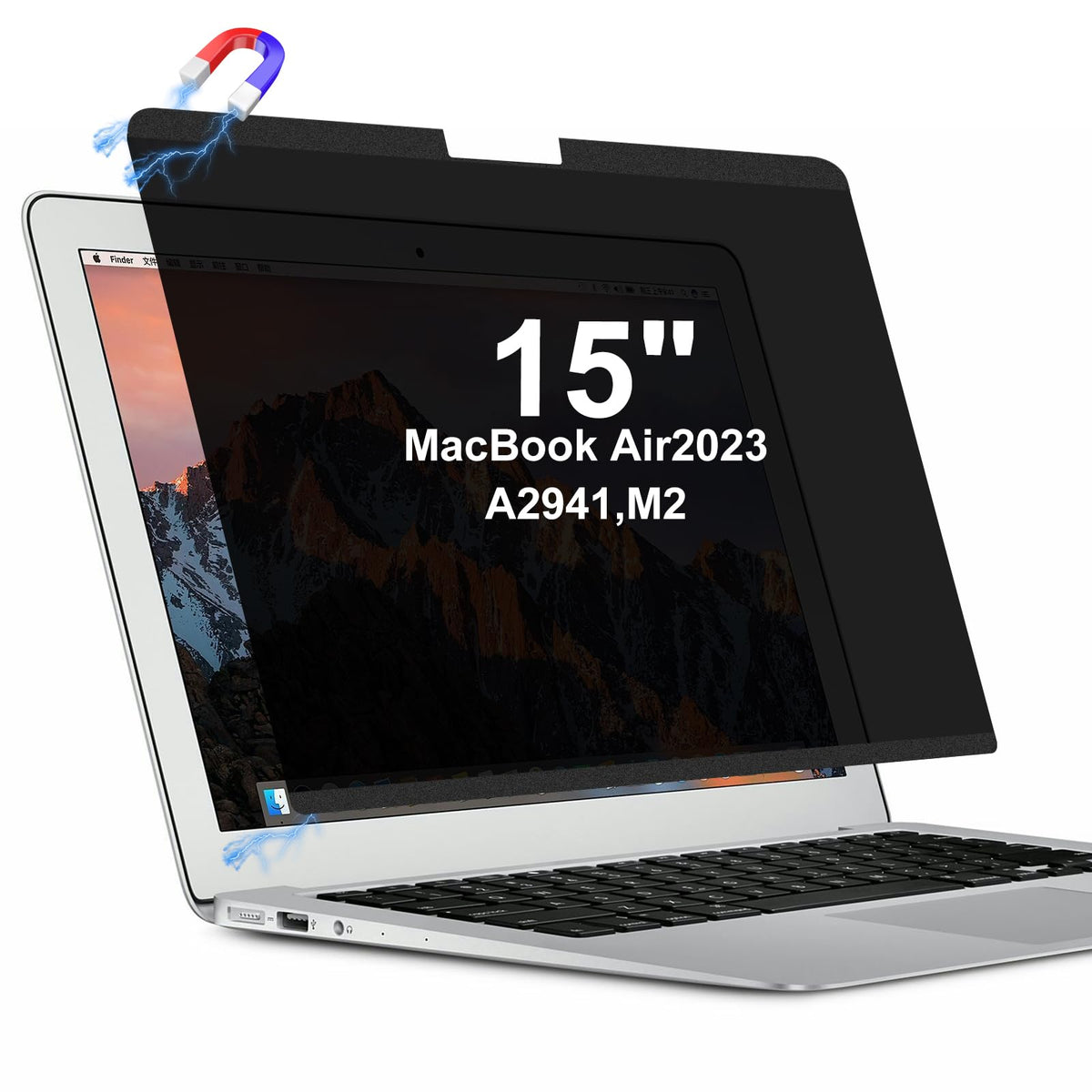 Hoktods MacBook Air privacy screen front view showing privacy protection and glare reduction.