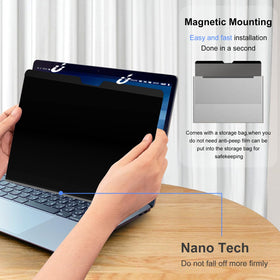 Hoktods privacy screen demonstrates sleep mode compatibility on MacBook Air.