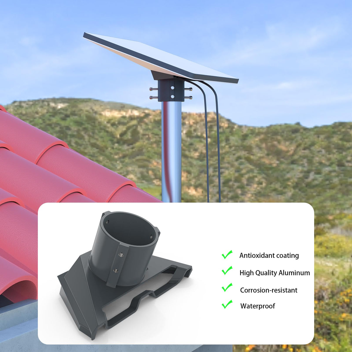 HOLACA Starlink Mini Pipe Adapter attached to a pole with adjustable positioning for optimal alignment.