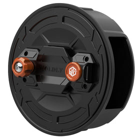 Holdly front view of aluminum tie wire reel showing compact design and portability
