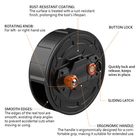 Holdly ambidextrous rewind knob detail offering secure grip for fast winding