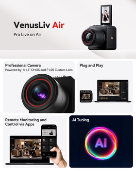 Hollyland VenusLiv Air setup on desk demonstrates quick accessibility for live streaming.