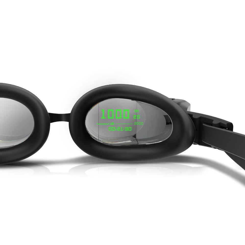 Holoswim 2PRO AR display shows real-time swim data during a workout