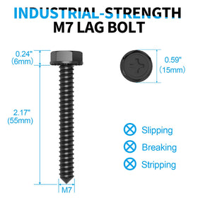 HOME VISION M7 lag bolts closeup with durable zinc plating