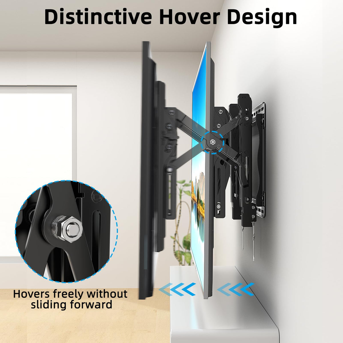 HOME VISION TV tilted down demonstrating glare reduction and easy adjustment