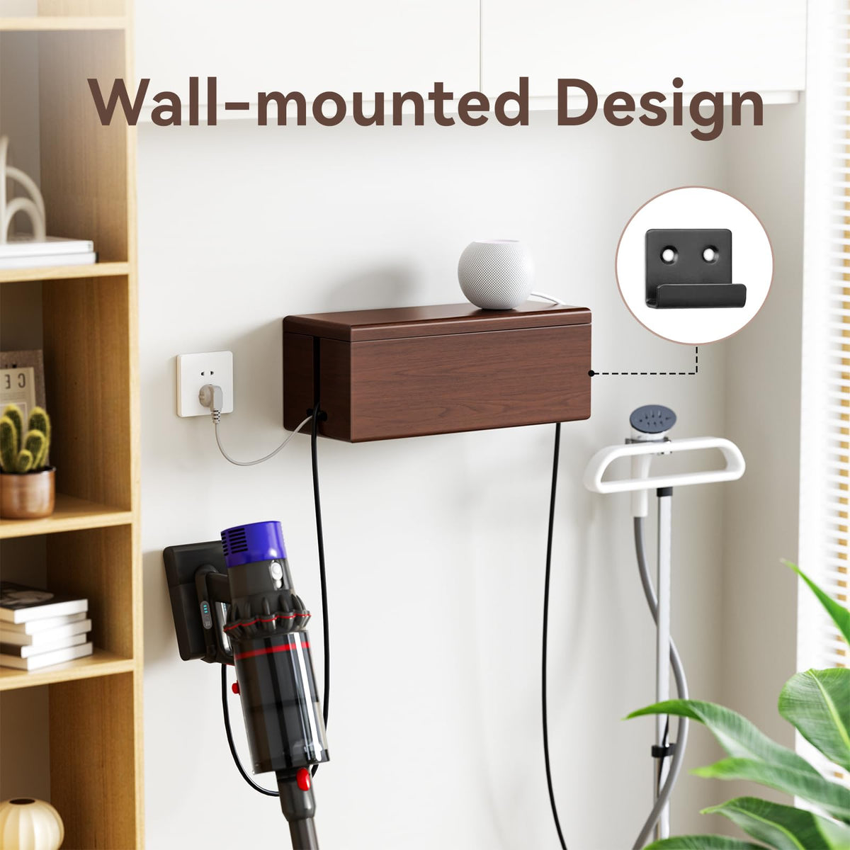 HomeBliss with power strip installed, fits large surge protectors benefit