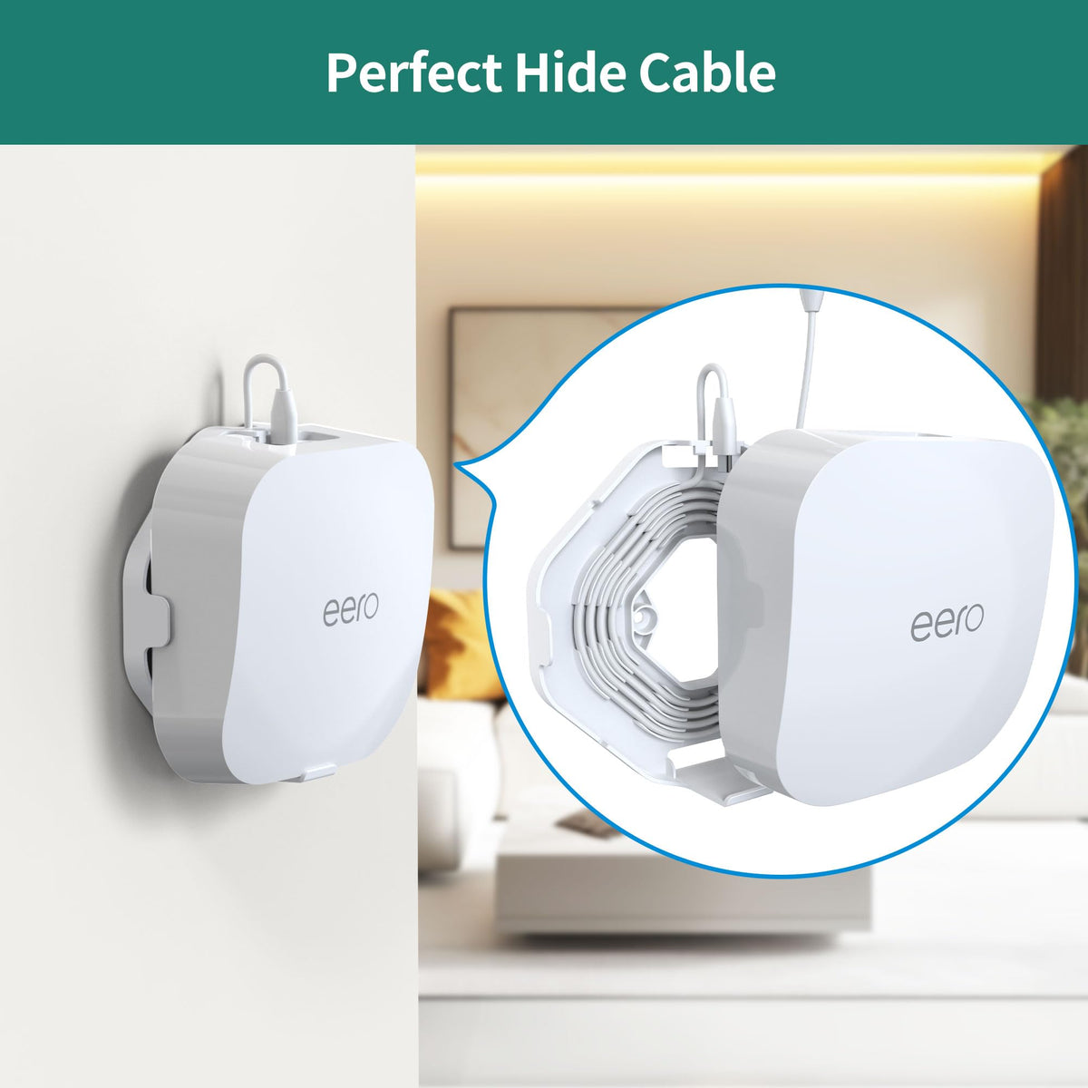 HomeMount mounted in living room enhancing Wi‑Fi reach and decor