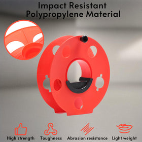 Homeon Wheels red reel helps quick cord organization and clutter reduction