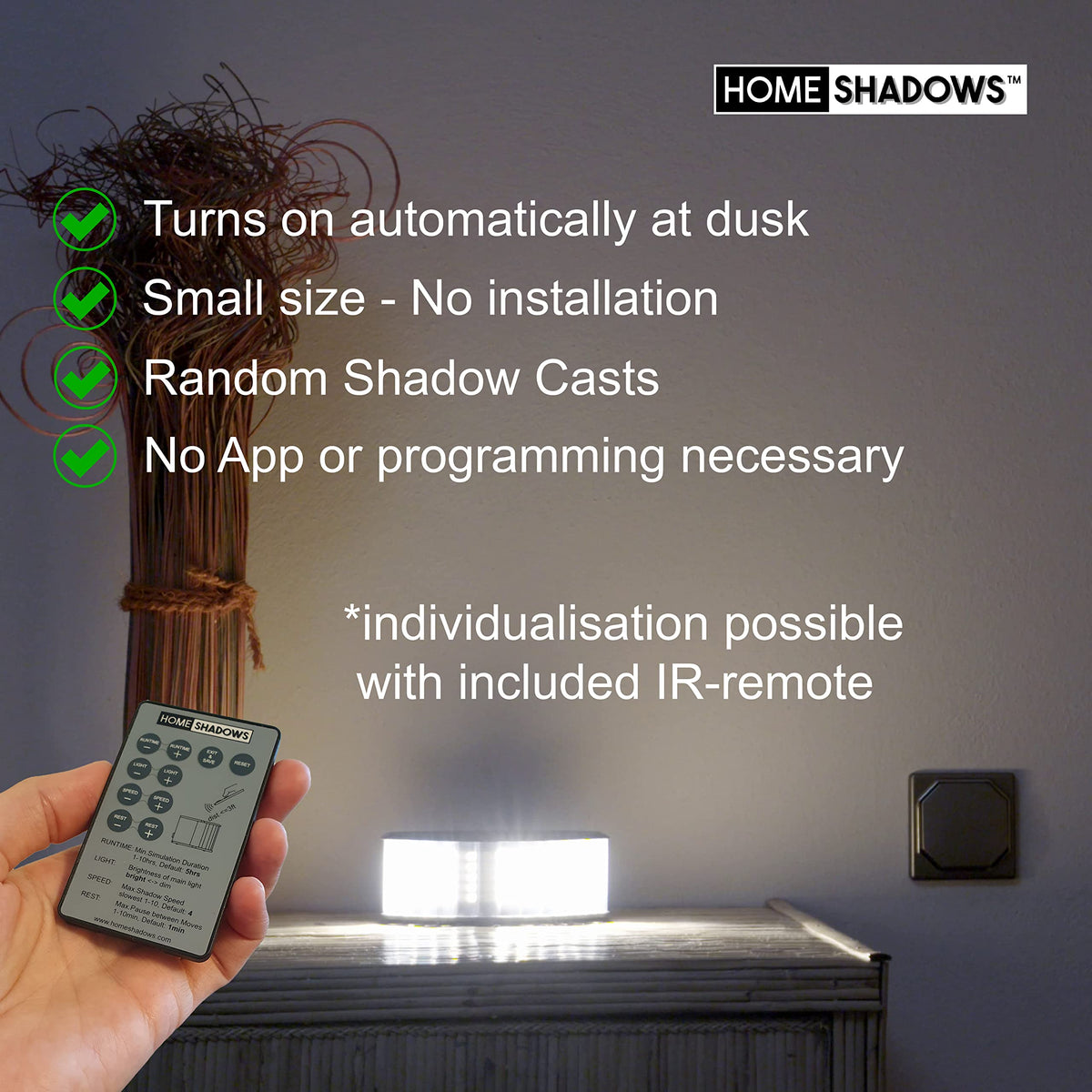 homeshadows side profile showing control switch and dusk sensor for automation